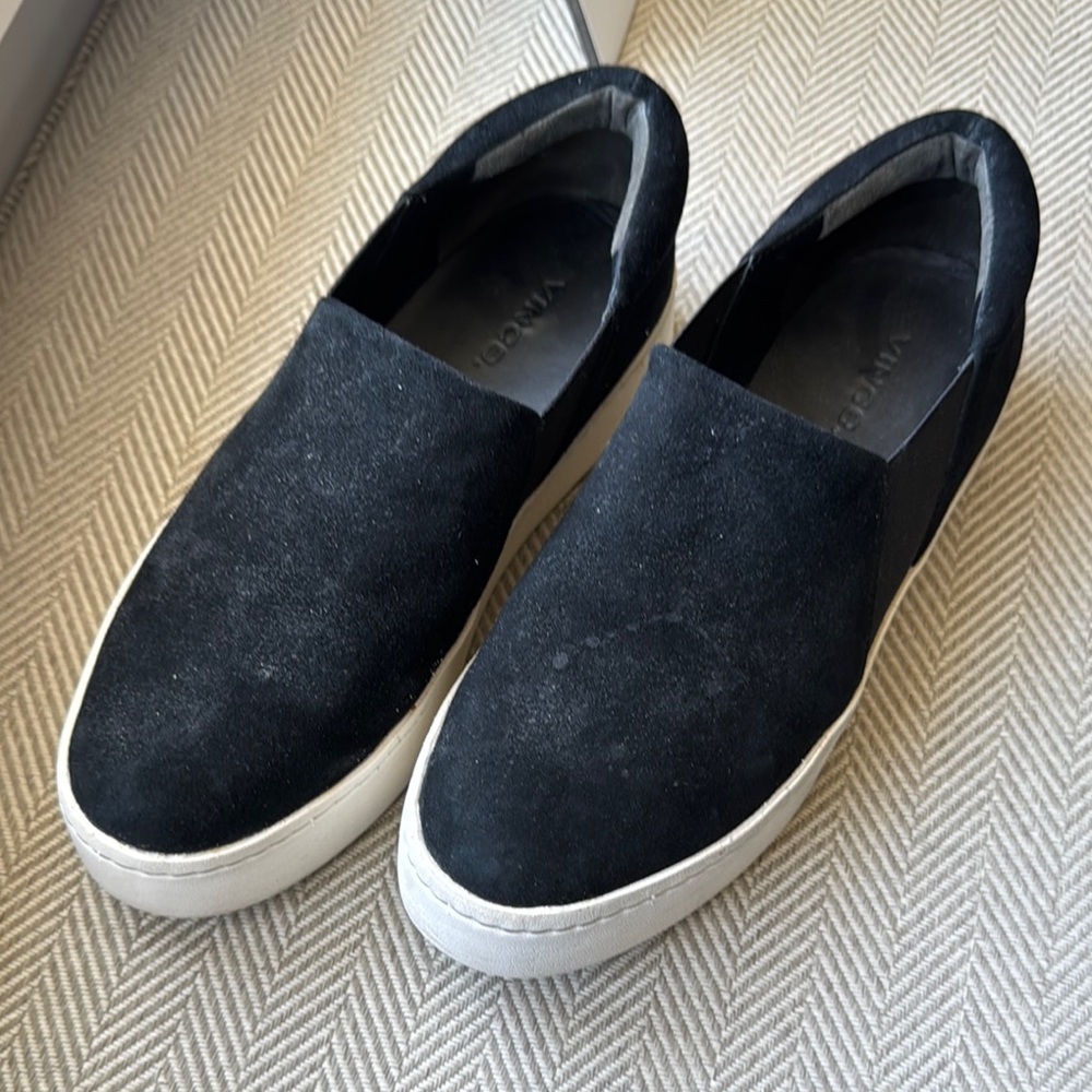 Vince black suede slip on shoes